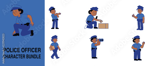 Police officer character bundle with various poses and professional