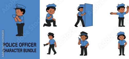 Police officer character set featuring multiple dynamic action poses