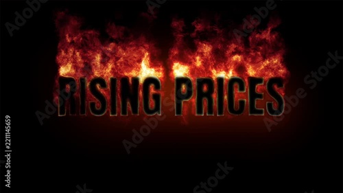 Rising Prices Text Animation with Burning Paper and Fire Effect Representing Inflation and Economic Crisis