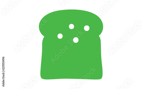 Green slice of bread with white circular holes, flat toast