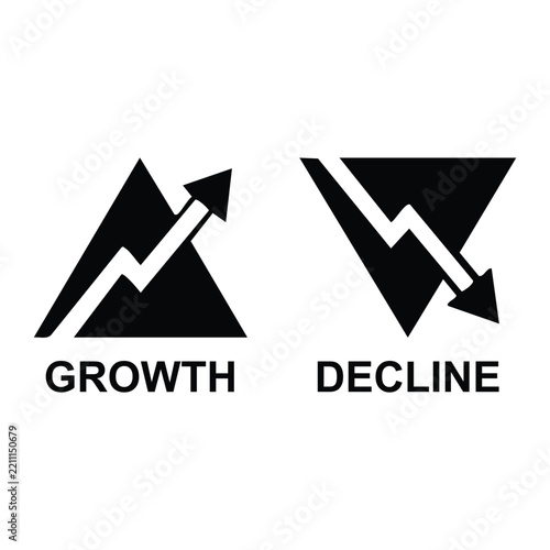 Growth and decline with upward and downward pointing arrows triangle