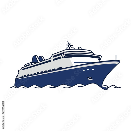 Blue Cruise Ship Sailing On Ocean Waves Icon Isolated On A White Background View