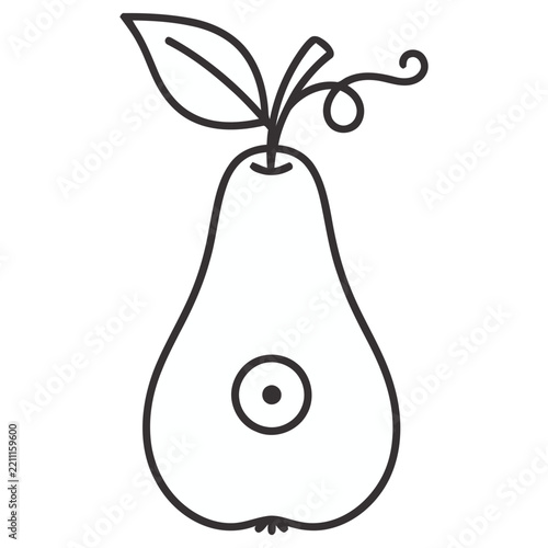 Pear outline with leaf and stem