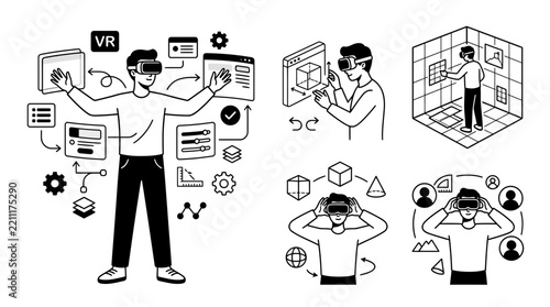 Man Interacting with Virtual Reality Interface and Data
