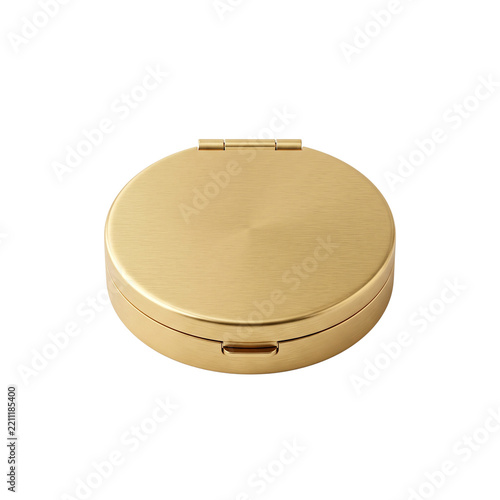 Golden round metal compact mirror mockup isolated on white background