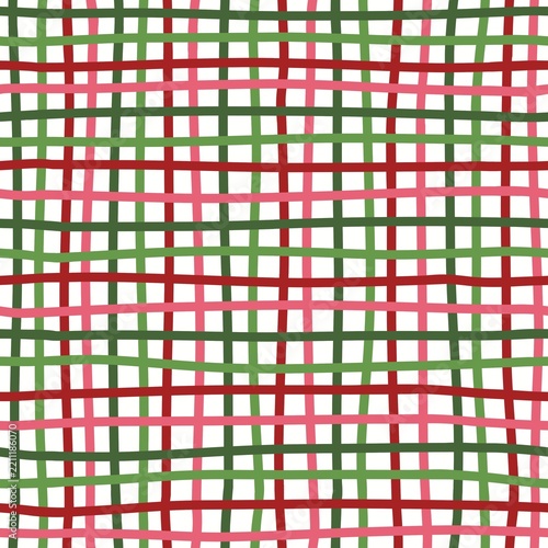 Christmas Wavy Seamless Pattern Abstract Geometric with Squares, Plaid Checkered Texture and Vintage Textile Design in Pink and Green for Fabric, Wallpaper and Decorative Backgrounds