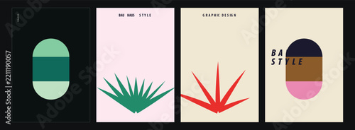 Minimalist abstract poster design set featuring geometric shapes and botanical elements for modern wall art gallery interior decoration projects