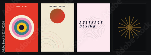 Modern abstract poster design collection featuring minimalist geometric shapes and vibrant artistic compositions for contemporary wall art