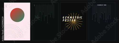 Modern Minimalist Geometric Poster Design Collection Featuring Abstract Shapes and Linear Cityscape Elements for Contemporary Wall Art Decor