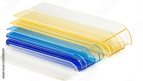 Stack of colorful curved acrylic plastic sheets