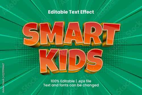 Smart Kids Editable Text Effect, 3D Orange Red Cartoon Font Style for Education Banner