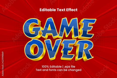 Game Over Editable Text Effect, 3D Blue Gold Retro Gaming Typography on Red Background