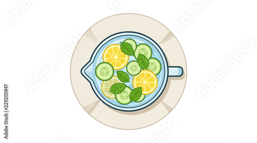 Fresh detox water with cucumber lemon and mint in a glass pitcher