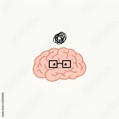Mental health awareness illustration of a brain wearing glasses with