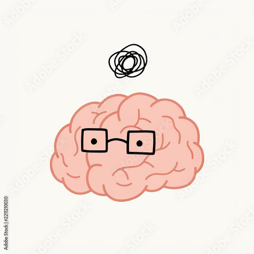 Mental health awareness illustration of a confused brain wearing