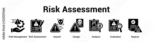Risk Assessment web banner icon vector illustration concept for business with icon of Risk Management, Risk Assessment, Hazard, Danger, Analysis.