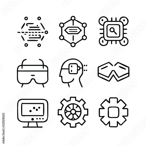 Nine futuristic technology icons set