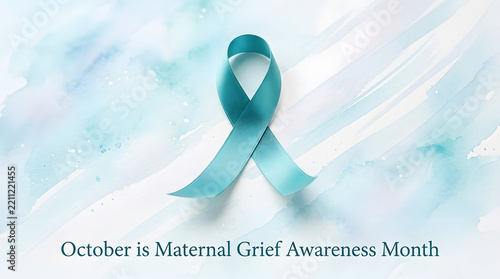 Teal ribbon symbolizing ovarian cancer awareness with watercolor background