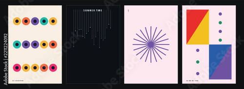 Set of Four Minimalist Poster Design Compositions Featuring Abstract Geometric Shapes and Modern Graphic Patterns for Artistic Wall Decor