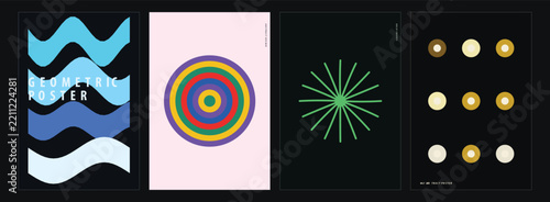 Modern abstract poster design collection featuring minimalist geometric shapes and vibrant patterns for contemporary interior art gallery wall decor
