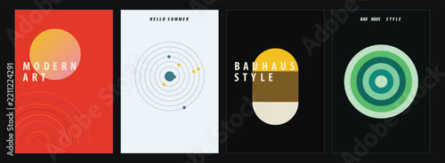 A curated collection of modern poster design concepts featuring minimalist geometric patterns and abstract artistic compositions