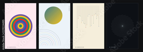 Set of abstract minimalist poster design concepts featuring geometric shapes and vibrant gradients for contemporary art and modern wall decoration