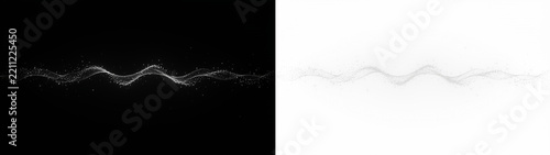 Abstract wave of glowing particles and dust, flowing dynamic stream of light dots, digital wave background, particle trail effect on black and transparent background