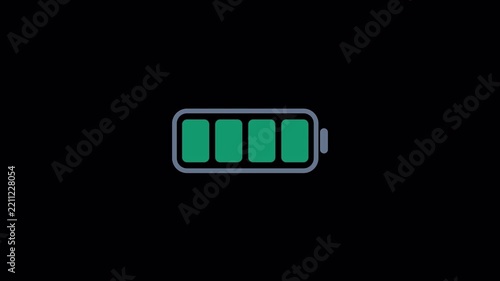 Battery level status indicator icons on transparent background. 4K alpha channel