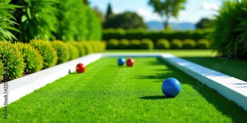 Relaxing Outdoor Lawn Game with Colorful Balls on Lush Green Turf