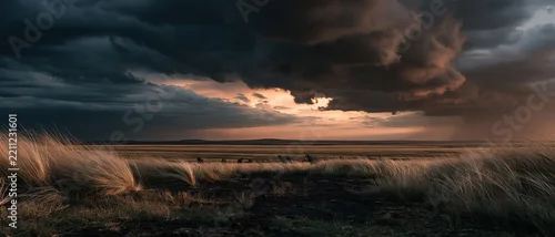 Panel kuchenny z motywem Dramatic Stormy Sky Over a Windswept Grassy Plains at Dusk