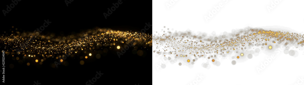 Fototapeta premium Glitter particles wave magic gold dust flow sparkles effect isolated on transparent background