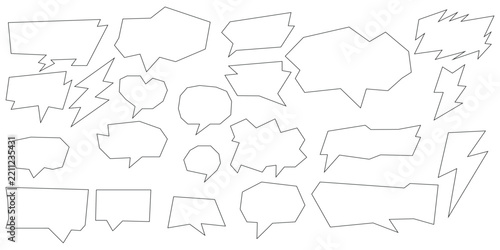 Geometric comic speech bubbles and lightning bolt shapes vector collection
