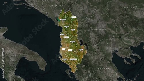 Albania Province Map Animation with Administrative Boundaries and Satellite View 4K