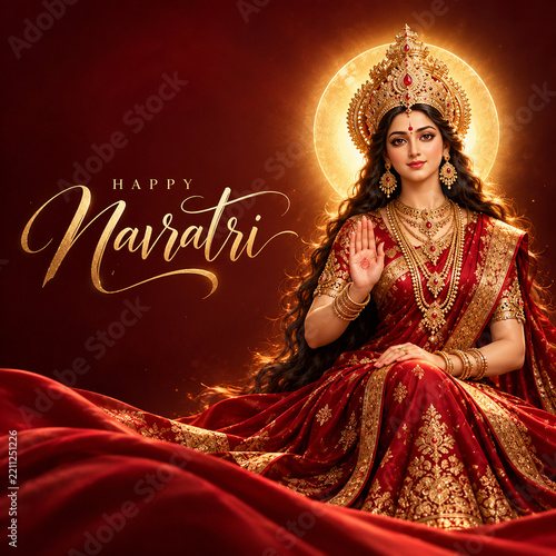 Elegant goddess durga sitting in meditation for happy navratri greeting with navratri festival hinduism religion spirituality meditation blessing mythology