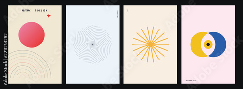 Minimalist abstract poster design set featuring geometric shapes and sun motifs for contemporary home interior wall art decor gallery