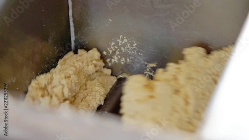 Making the mixture for tahu bulat (round tofu). A type of tofu originating from Indonesia.