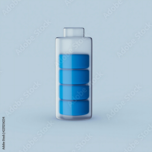 3D Glassmorphism Blue Battery Level Icon showing Medium High Charge Status