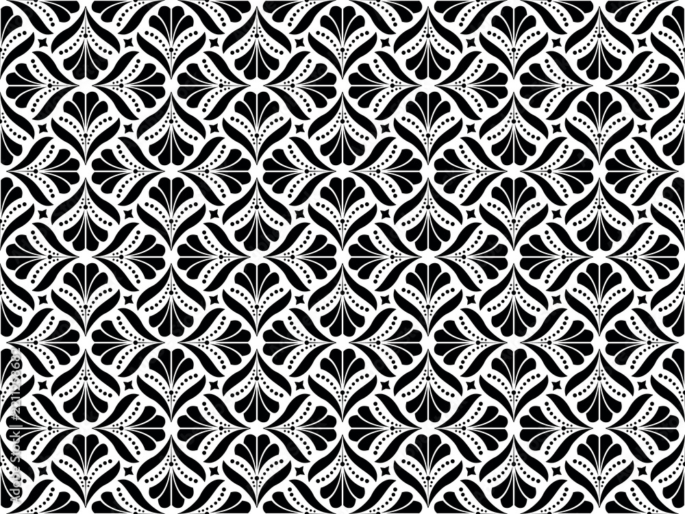 Fototapeta premium Flower geometric pattern. Seamless vector background. White and black ornament.