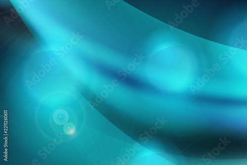 Bright blue smooth wavy abstract background with glowing bokeh lights