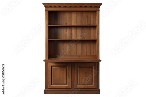 Dark wood display cabinet with multiple open shelves