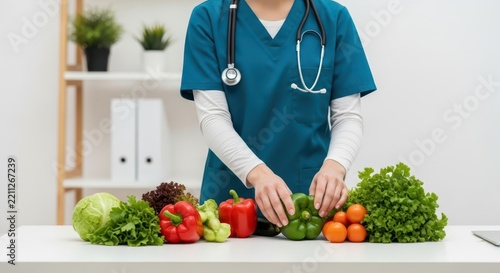 Faceless Nutritionist Arranging Fresh Vegetables For Healthy Eating Advice