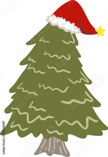 Christmas pine tree with Santa Hat symbol illustration for Christmas holiday and new year event.