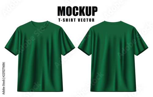 Dark Green T-Shirt Mockup Vector Set Front and Back View Isolated on White