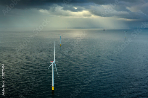 Offshore wind turbines in North Sea generating renewable energy