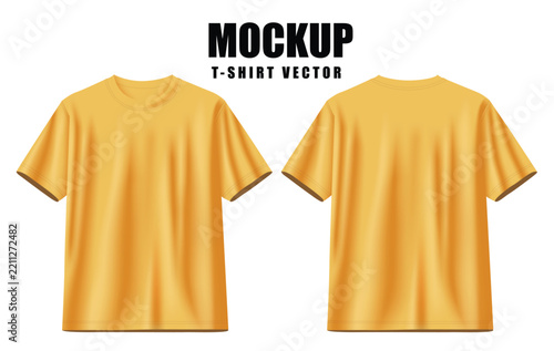 Yellow T-Shirt Mockup Vector Set Front and Back View Isolated on White