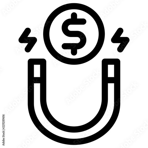 Money Magnet Salary Attraction Investment Line Icon