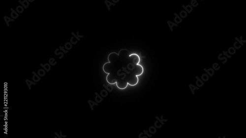 Neon Glowing Flower Outline Icons on Black Background