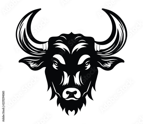 Black Bull Head Horns Silhouette Vector Illustration
