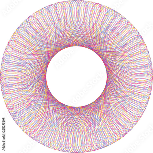 Geometric spirograph pattern isolated on transparent background, intricate colorful circular line art vector illustration for creative projects