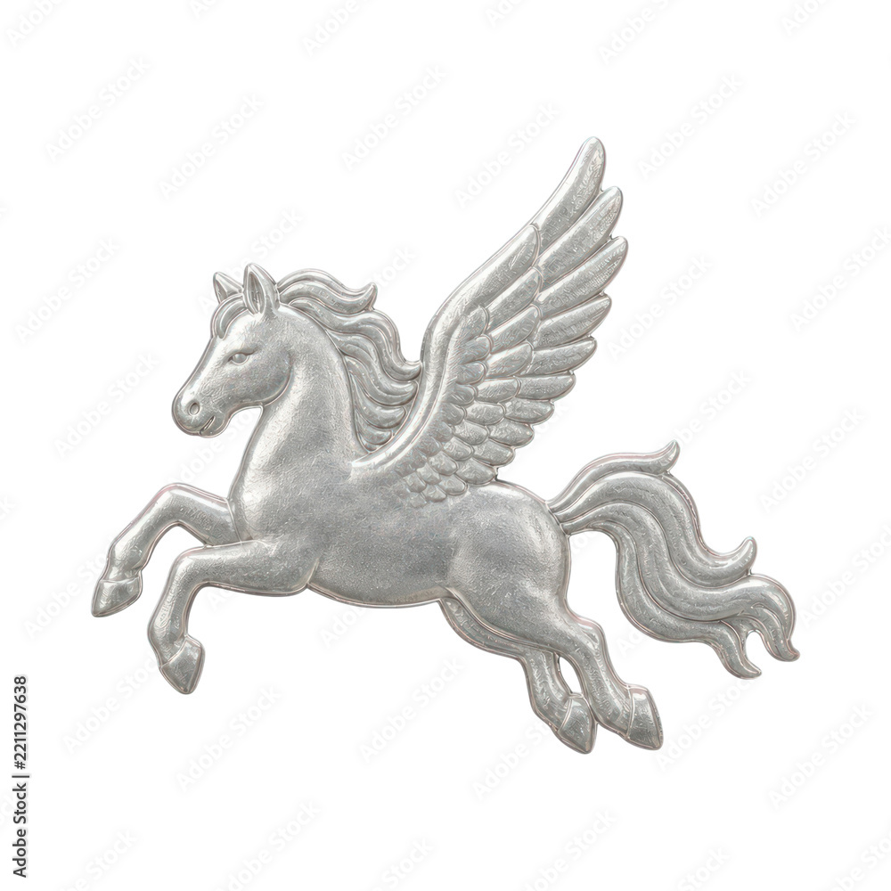 Obraz premium Silver Pegasus PNG on a transparent background, detailed and elegant.